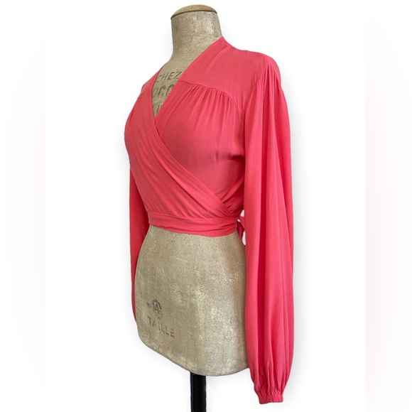 Loco Lindo Retro Coral Pink Vintage Style Babaloo Wrap Top XL Balloon Sleeves - Picture 3 of 9